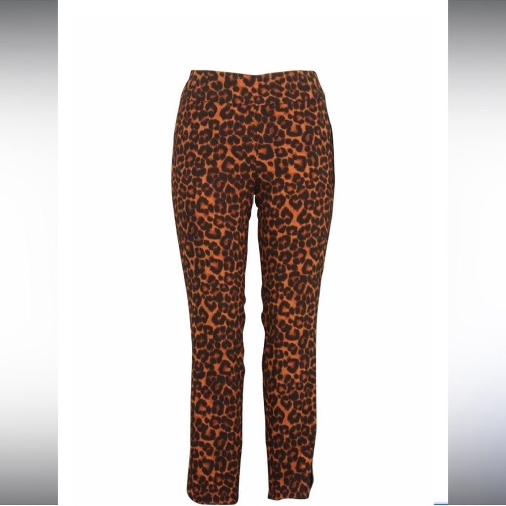 UP! Leopard Print Dark Caramel Pants Trousers Tummy Control Split Curve Hem